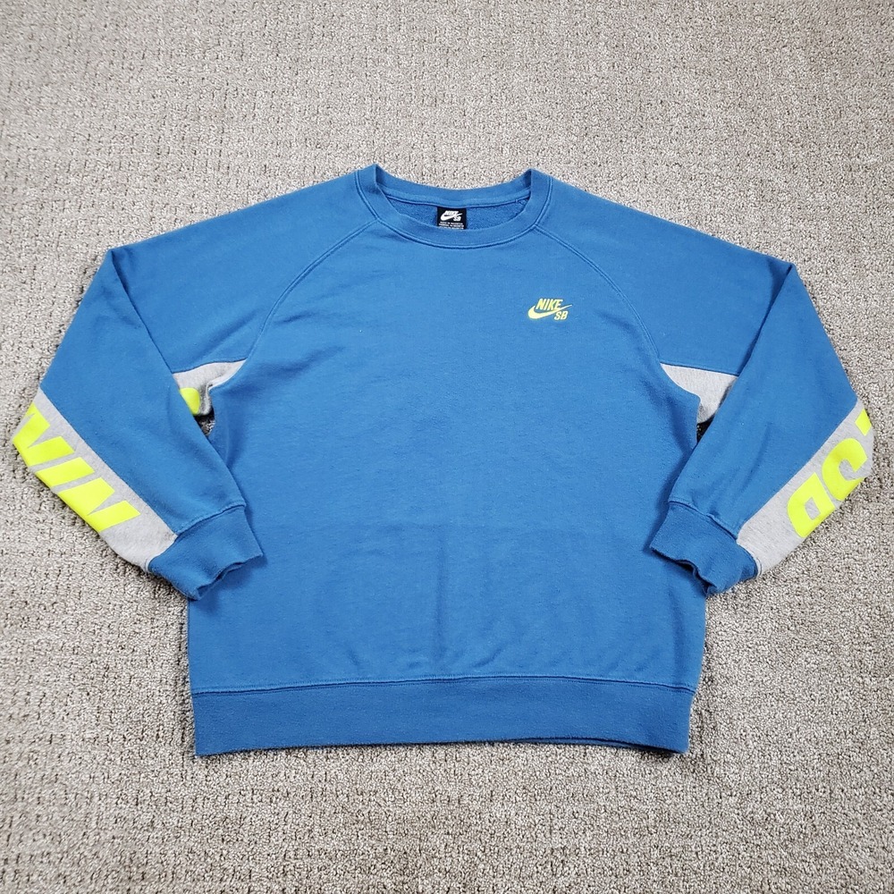 NIKE SB Sweatshirt Kids XL Blue Skate Crew Colorblock Embroidered Logo Youth Boy